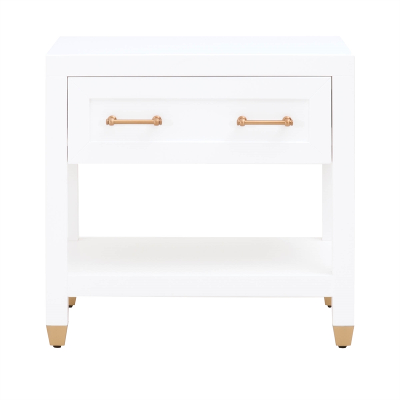 Pemberly Row 1-Drawer Wood Nightstand With Brass Accents in White