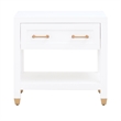 Pemberly Row 1-Drawer Wood Nightstand With Brass Accents in White