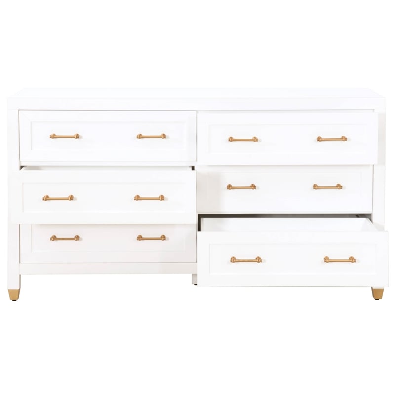 Pemberly Row 6-Drawer Wood Double Dresser With Brass Accents in White