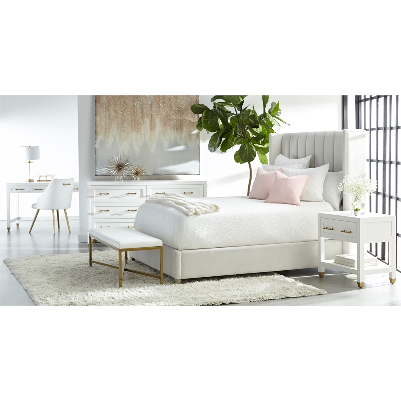 Pemberly Row 6-Drawer Wood Double Dresser With Brass Accents in White