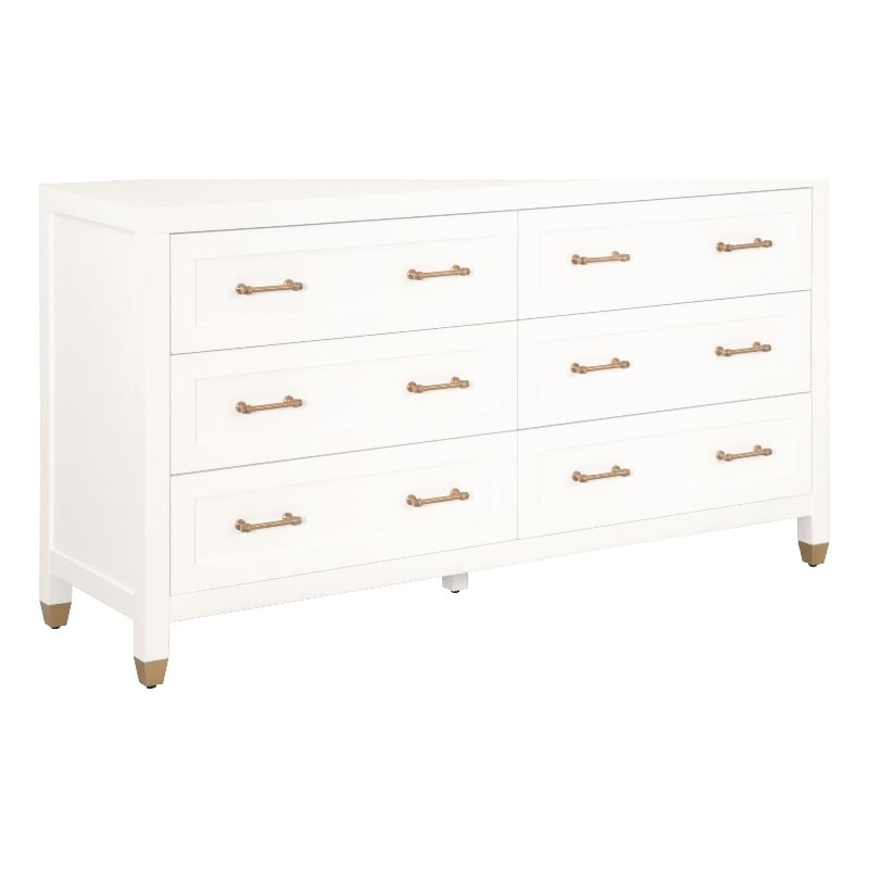 Pemberly Row 6-Drawer Wood Double Dresser With Brass Accents in White