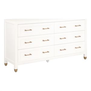 Pemberly Row 6-Drawer Wood Double Dresser With Brass Accents in White