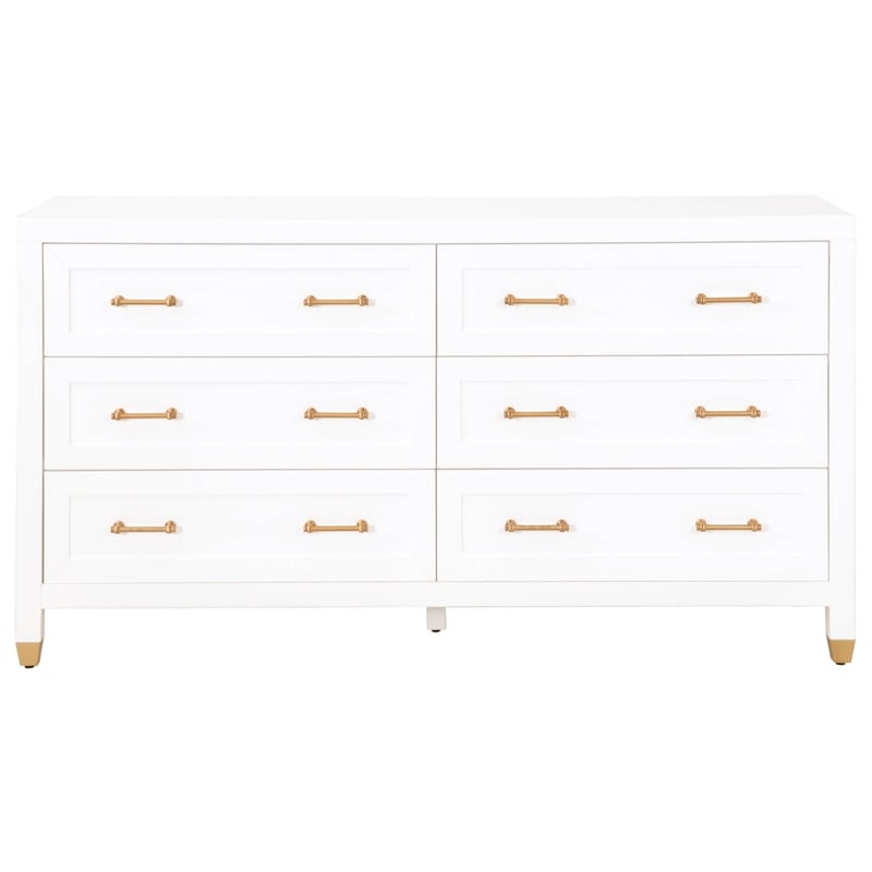 Pemberly Row 6-Drawer Wood Double Dresser With Brass Accents in White