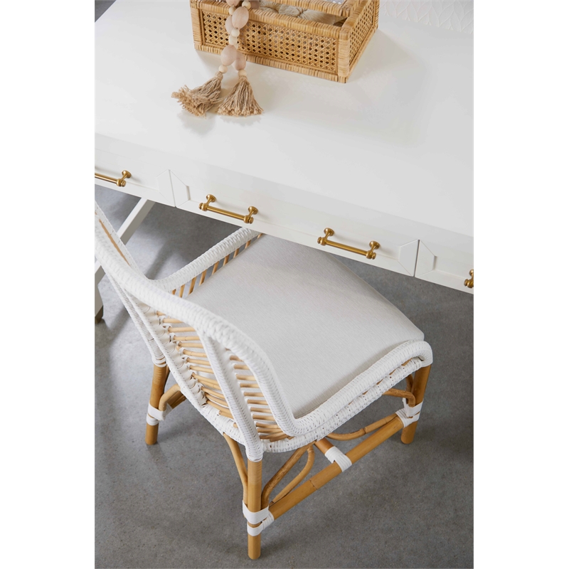 Pemberly Row 3-Drawer Wood Desk With Brass Accents in Matte White
