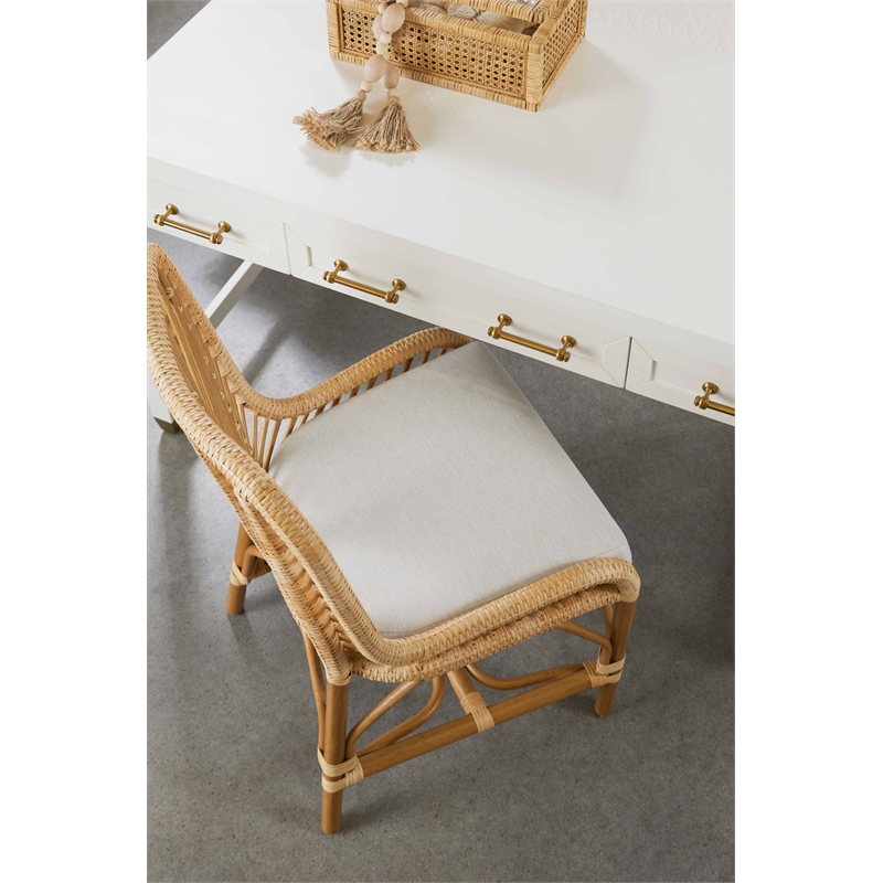 Pemberly Row 3-Drawer Wood Desk With Brass Accents in Matte White