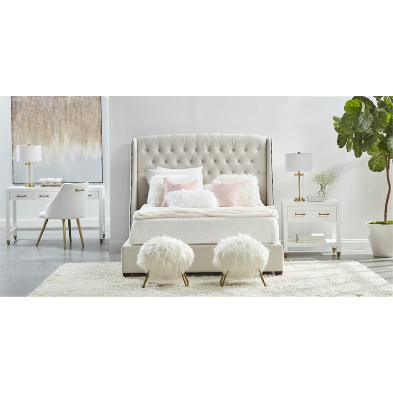 Pemberly Row 3-Drawer Wood Desk With Brass Accents in Matte White