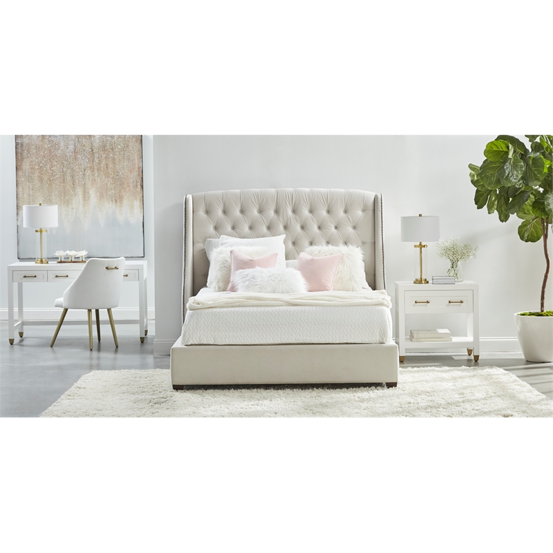 Pemberly Row 3-Drawer Wood Desk With Brass Accents in Matte White