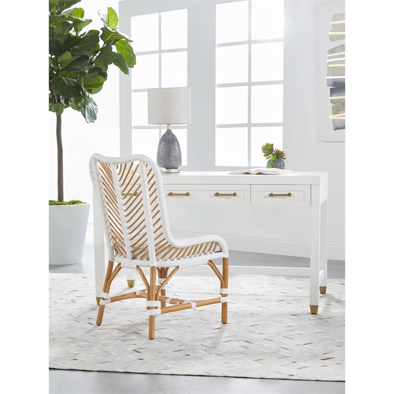 Pemberly Row 3-Drawer Wood Desk With Brass Accents in Matte White