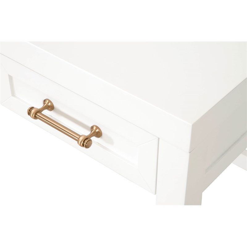 Pemberly Row 3-Drawer Wood Desk With Brass Accents in Matte White