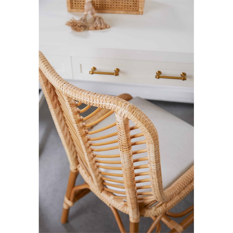 Pemberly Row 3-Drawer Wood Desk With Brass Accents in Matte White