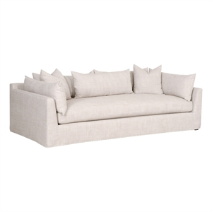 Pemberly Row 96&quot Fabric Slipcover Sofa With Down Pillows in Beige