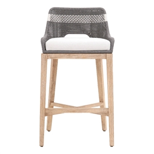 Pemberly Row Contemporary 31&quot Dove Rope Weave Fabric Barstool in Gray