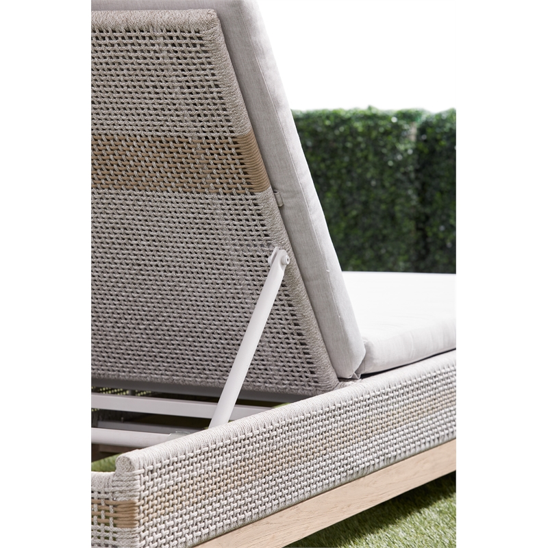 Pemberly Row Rope Weave Outdoor Chaise Lounge With Cushion in Gray