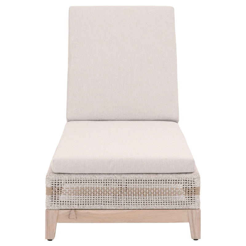 Pemberly Row Rope Weave Outdoor Chaise Lounge With Cushion in Gray