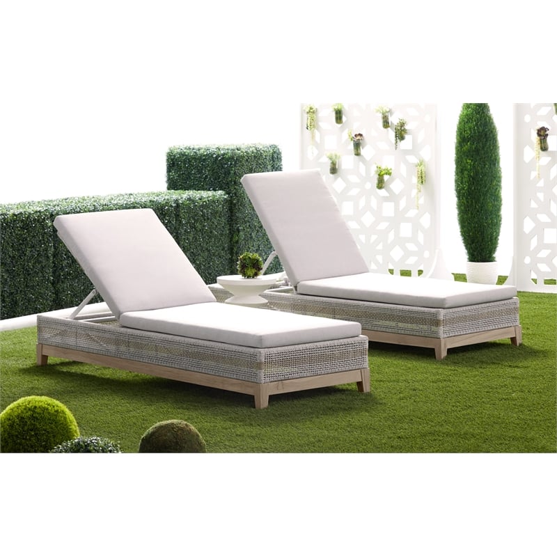 Pemberly Row Rope Weave Outdoor Chaise Lounge With Cushion in Gray