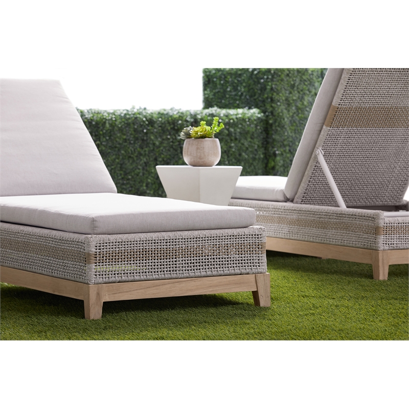 Pemberly Row Rope Weave Outdoor Chaise Lounge With Cushion in Gray