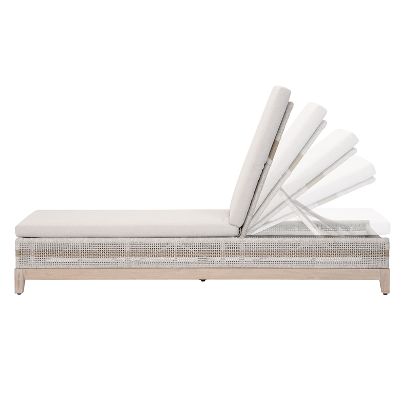 Pemberly Row Rope Weave Outdoor Chaise Lounge With Cushion in Gray