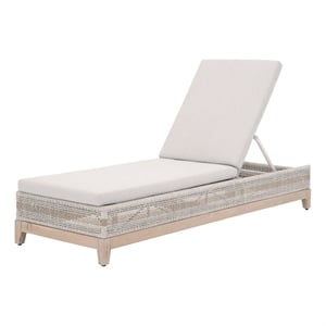 Pemberly Row Rope Weave Outdoor Chaise Lounge With Cushion in Gray