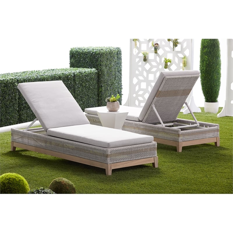 Pemberly Row Rope Weave Outdoor Chaise Lounge With Cushion in Gray