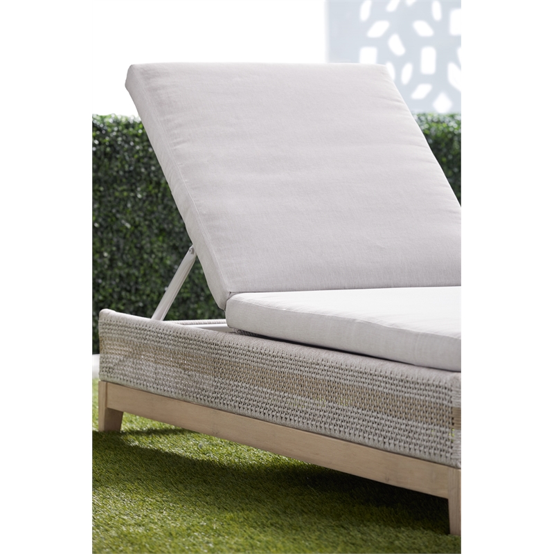 Pemberly Row Rope Weave Outdoor Chaise Lounge With Cushion in Gray