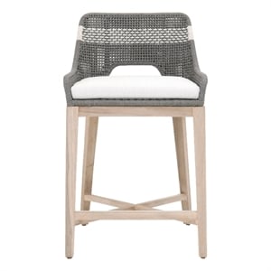 Pemberly Row Contemporary 26&quot Dove Rope Outdoor Counter Stool in Gray