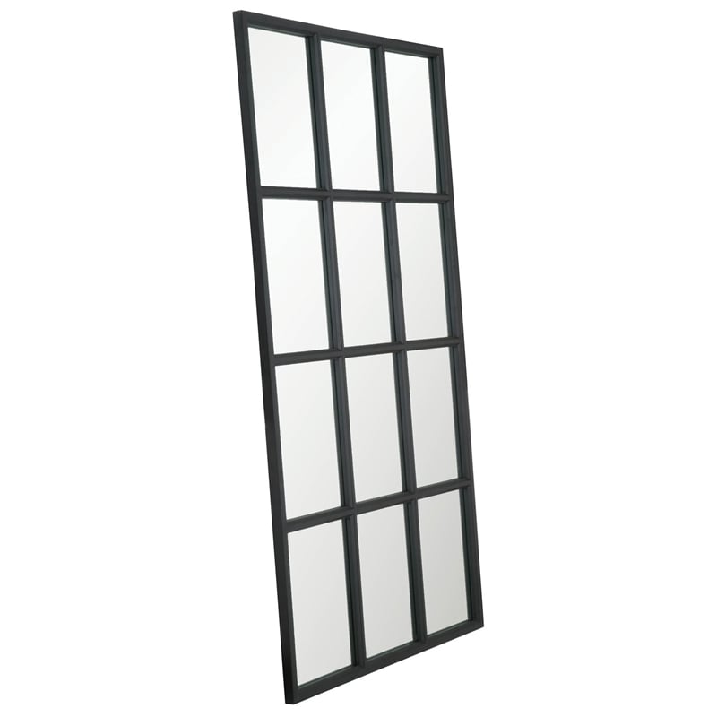 Pemberly Row Contemporary Solid Oak Floor Mirror in Matte Black