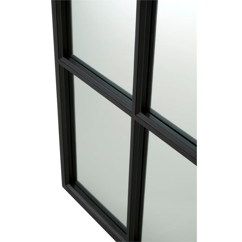 Pemberly Row Contemporary Solid Oak Floor Mirror in Matte Black
