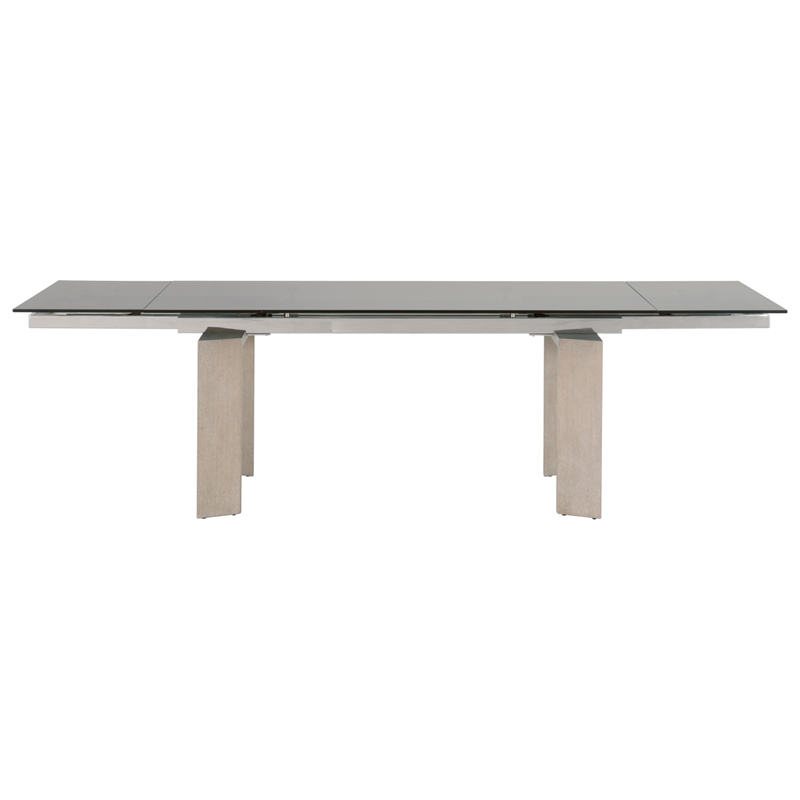 Pemberly Row Glass Top Wood Extension Dining Table Seats 8 in Gray