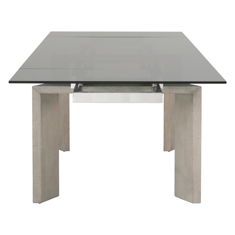Pemberly Row Glass Top Wood Extension Dining Table Seats 8 in Gray