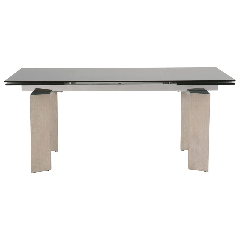 Pemberly Row Glass Top Wood Extension Dining Table Seats 8 in Gray