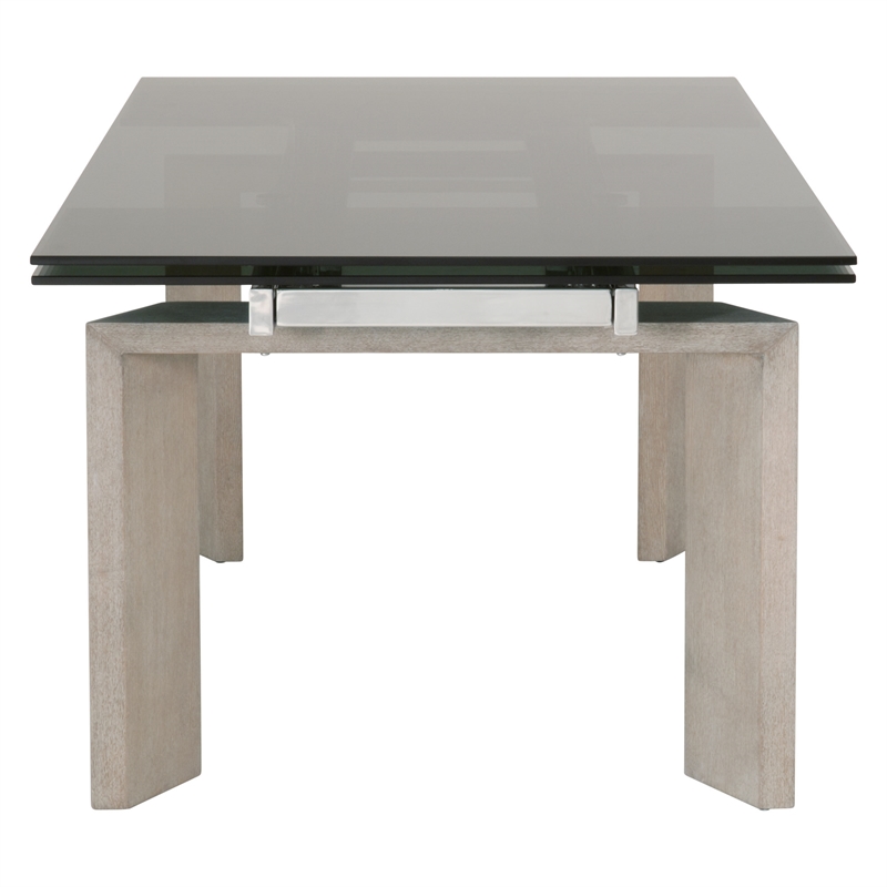 Pemberly Row Glass Top Wood Extension Dining Table Seats 8 in Gray