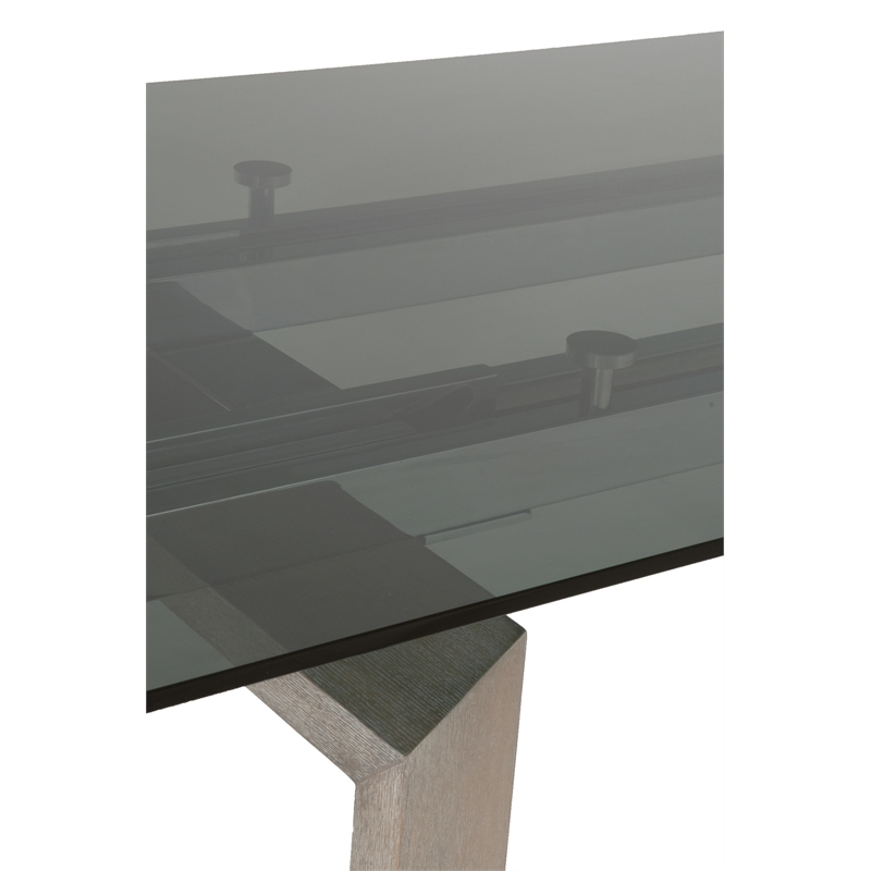 Pemberly Row Glass Top Wood Extension Dining Table Seats 8 in Gray