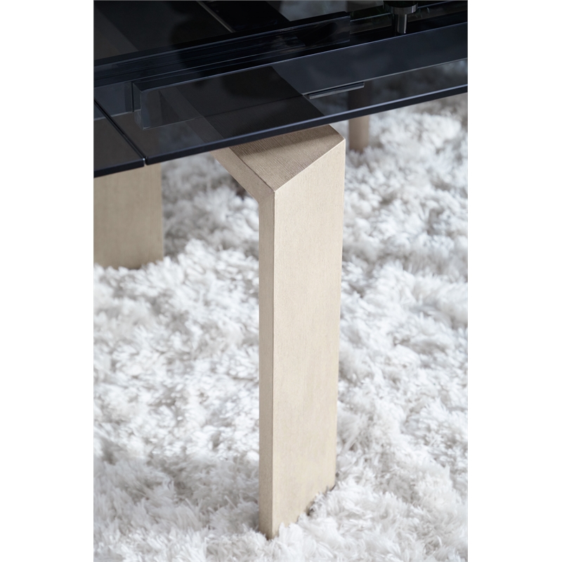 Pemberly Row Glass Top Wood Extension Dining Table Seats 8 in Gray