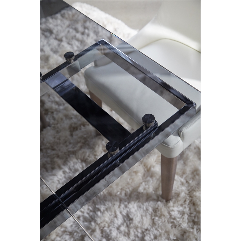 Pemberly Row Glass Top Wood Extension Dining Table Seats 8 in Gray