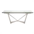 Pemberly Row Glass Top Metal Extension Dining Table Seats 8 in Gray