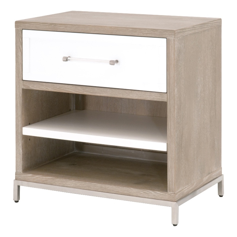 Pemberly Row 1-Drawer Wood Nightstand With Adjustable Shelf in Gray