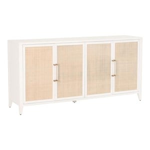Pemberly Row Contemporary Rattan Inlay Wood Media Sideboard in White