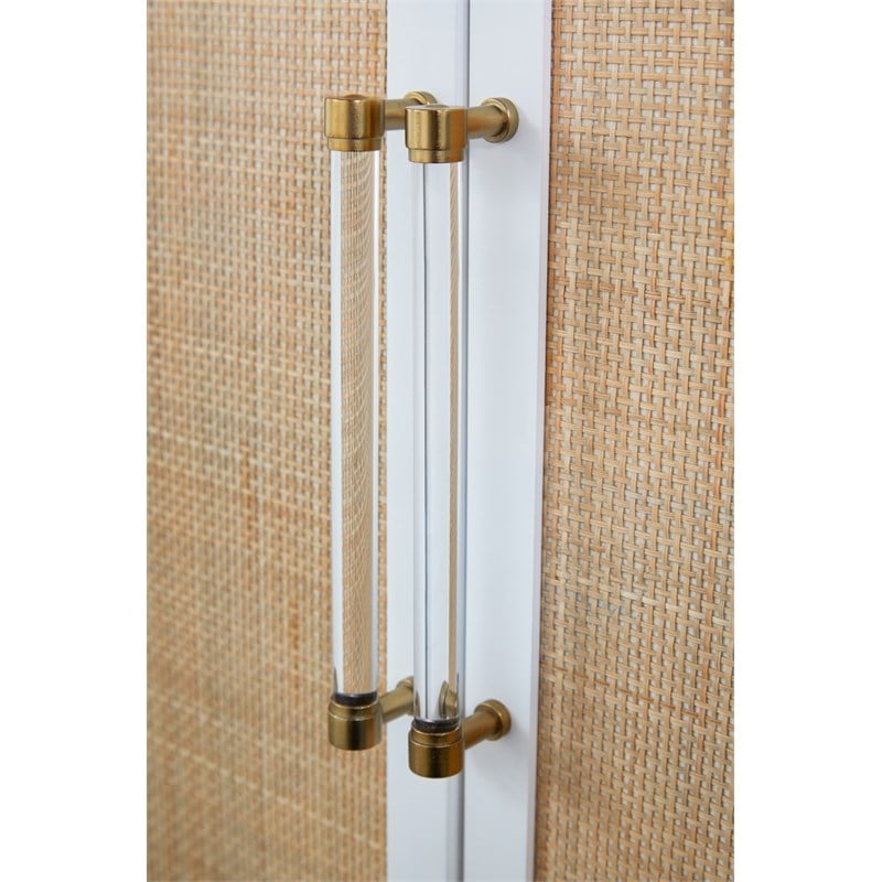 Pemberly Row Contemporary Rattan Inlay Wood Media Sideboard in White