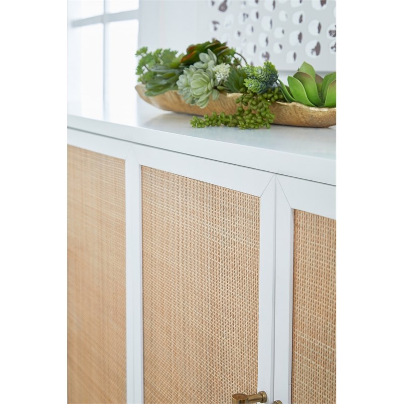 Pemberly Row Contemporary Rattan Inlay Wood Media Sideboard in White