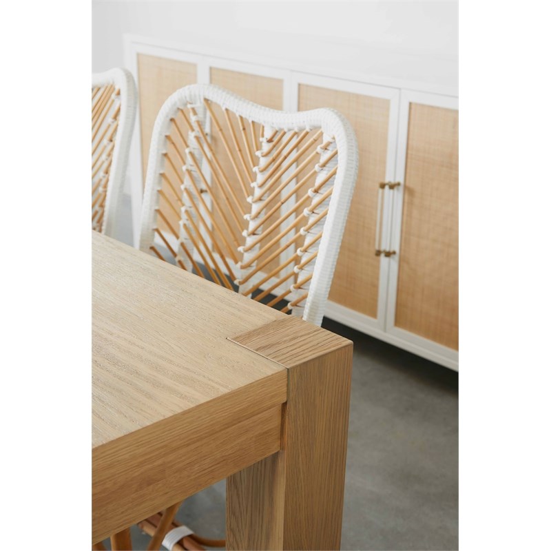 Pemberly Row Contemporary Rattan Inlay Wood Media Sideboard in White