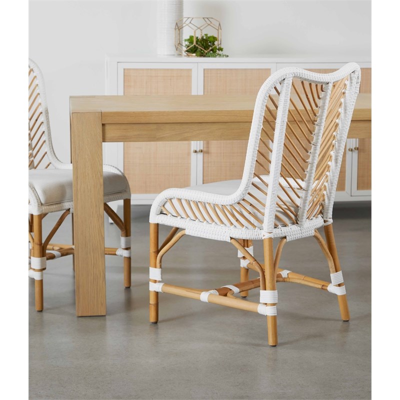 Pemberly Row Contemporary Rattan Inlay Wood Media Sideboard in White