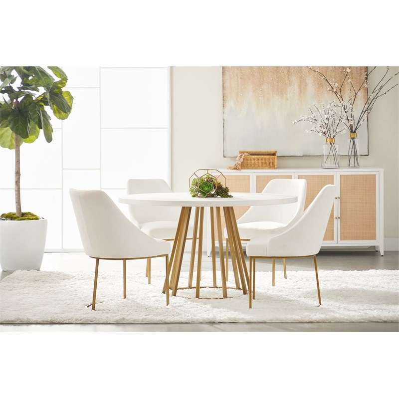 Pemberly Row Contemporary Rattan Inlay Wood Media Sideboard in White