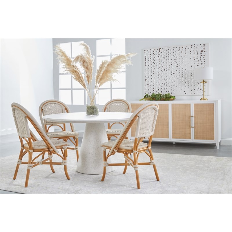 Pemberly Row Contemporary Rattan Inlay Wood Media Sideboard in White