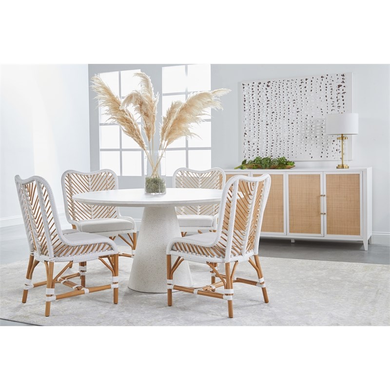 Pemberly Row Contemporary Rattan Inlay Wood Media Sideboard in White