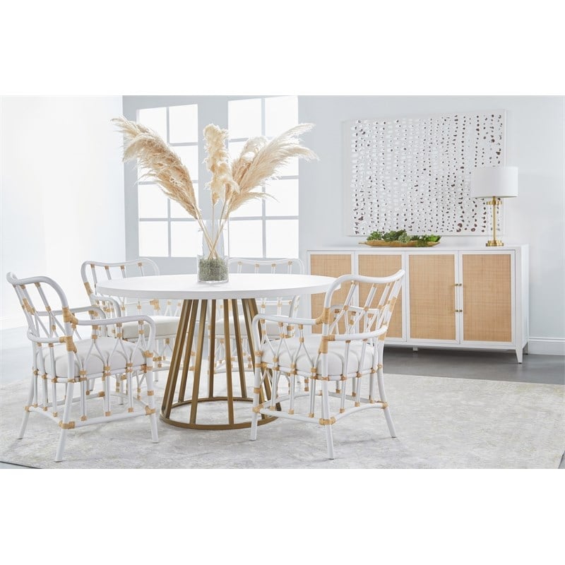 Pemberly Row Contemporary Rattan Inlay Wood Media Sideboard in White