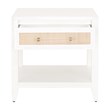 Pemberly Row Contemporary 1-Drawer Rattan Inlay Wood Side Table in White