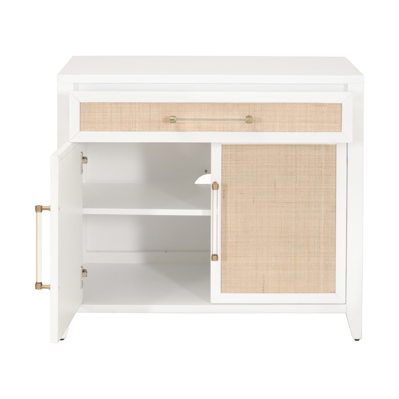 Pemberly Row Rattan Inlay Wood Media Chest With Storage in White