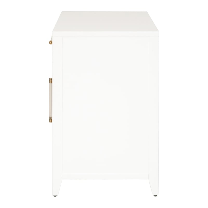 Pemberly Row Rattan Inlay Wood Media Chest With Storage in White