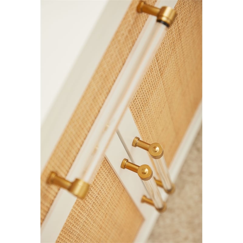 Pemberly Row Rattan Inlay Wood Media Chest With Storage in White