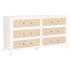 Pemberly Row Contemporary 6-Drawer Rattan Inlay Wood Dresser in White